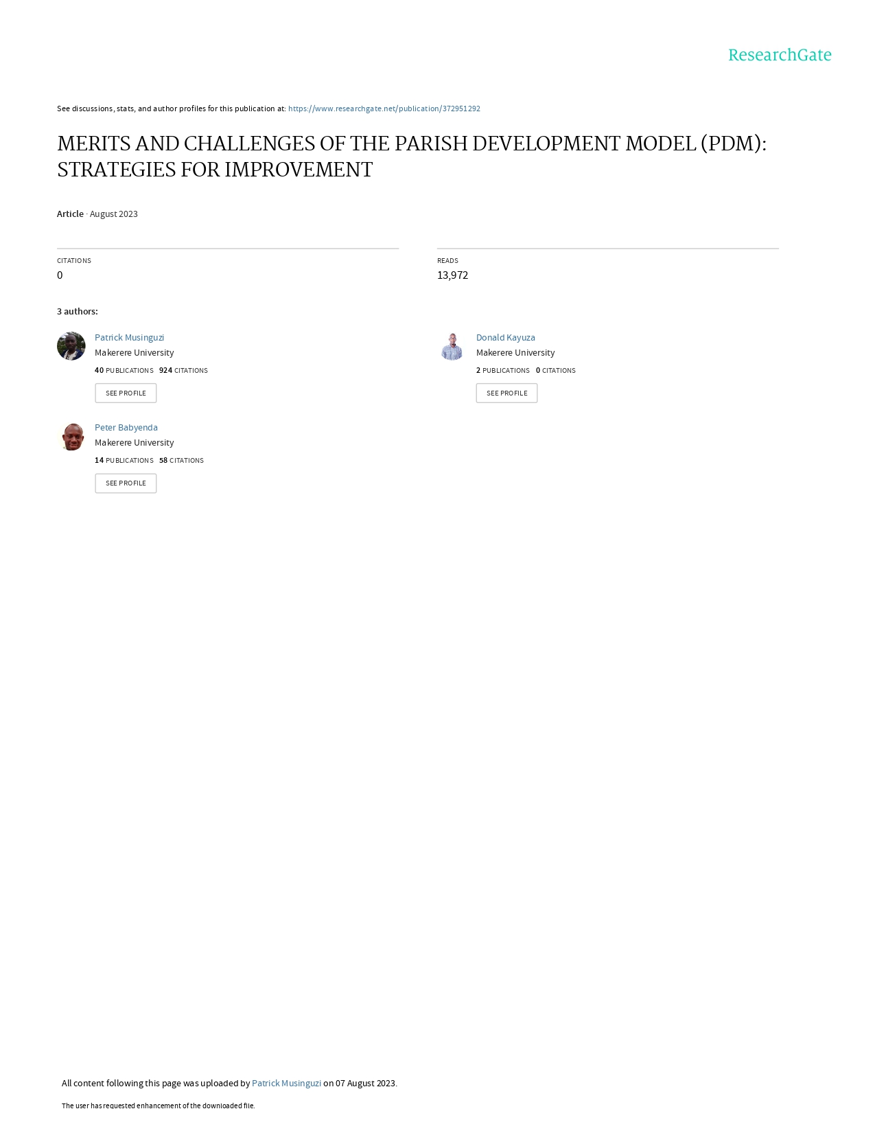 Merits and Challenges of the Parish Development Model (PDM) Strategies For Improvement